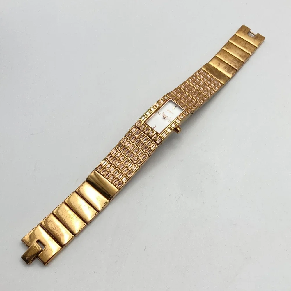 DKNY Women's Tank Watch 18mm Rose Gold Tone Champaign Crystals New Battery 7.25